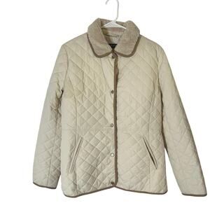 Lauren Ralph Lauren Quilted Button Fleece and Corduroy Trim Coat Jacket M Medium